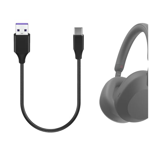 GEEKRIA USB-Kopfhörer, veganes Leder, kurzes Ladekabel, kompatibel mit Sony WH-1000XM5 1000XM4 WH-1000XM3 XB910N XB900N CH710N Ladegerät, USB auf USB-C Ersatz-Netzladekabel (Faux Leather) von GEEKRIA