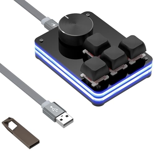 GEEKRIA Mini-USB-Tastatur mit 4 Tasten + Knopf, mechanische Gaming-Tastatur mit einer Hand, programmierbare Makro-Funktion, leise mechanische RGB-Tastatur mit roter Achse, kompatibel mit Windows von GEEKRIA