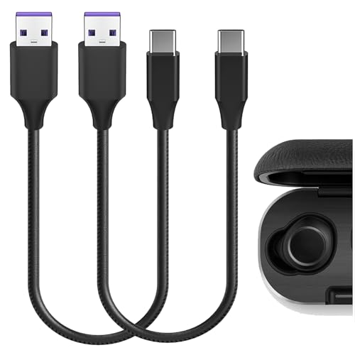 Geekria USB-Ohrhörer, veganes Leder, Schnellladekabel, kompatibel mit Bang & Olufsen Beoplay E8, Beoplay EQ, EX Ladegerät, USB auf USB-C-Ersatzkabel, kurzes Ladekabel, 30 cm, 2 Stück von GEEKRIA