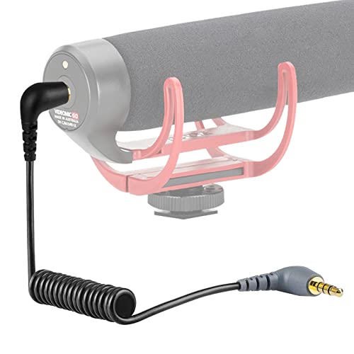 Geekria 3,5-mm-TRRS-auf-TRS-Winkelspulen-Mikrofonkabel, 50 cm, kompatibel mit Rode SC7, VideoMicro, VideoMic GO II, Wireless GO II 1/8-Stecker-zu-Stecker-Mikrofonkabel (Schwarz) von GEEKRIA