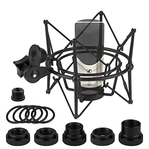 Geekria For Creators Mikrofon-Stoßdämpferhalterung, kompatibel mit Sennheiser MK4, MK8, TLM49, TLM103-MT, TLM107, Mikrofon-Anti-Vibrations-Adapterklemme, Mikrofonhalter-Clip (schwarz/metall) von GEEKRIA