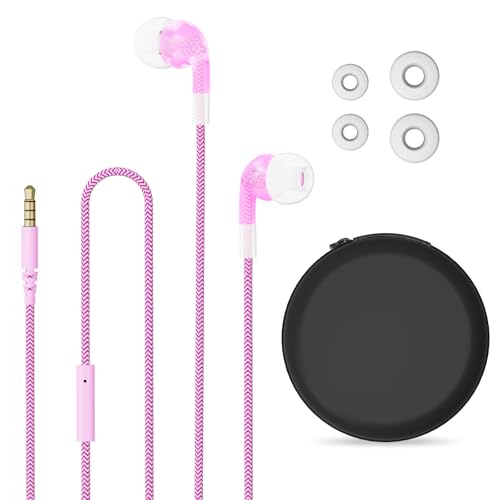 Geekria In-Ear Kids Headphones, 3.5mm with Mic and Volume Control, Wired Headset for Online Learning Compatible with Android Phones, iPad, MP3, Laptops (Pink) von GEEKRIA