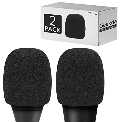 Geekria Schaumstoff-Windschutzscheibe, kompatibel mit AKG P2, P3S, P5i, C5, D5, D7, DMS100, DMS300 Mikrofon-Anti-Pop-Schaumstoffabdeckung, Mikrofon-Windabdeckung, Schwamm-Filter (Schwarz/2 Stück) von GEEKRIA