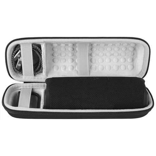 Geekria Shield Lautsprecherhülle, kompatibel mit JBL Flip 6, Flip 5, Flip 4, Flip 3, Ersatz-Hartschale, tragbare Lautsprecher, schützende Tragetasche mit Kabelaufbewahrung (schwarz) von GEEKRIA