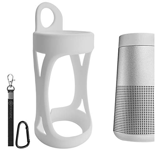 Geekria Silikon-Lautsprecherhülle, kompatibel mit Bose SoundLink Revolve Case, schützende, wasserdichte weiche Haut, Ersatz-Bluetooth-Lautsprecher, Reise-Tragetasche mit Schlüsselanhänger-Haken (weiß) von GEEKRIA