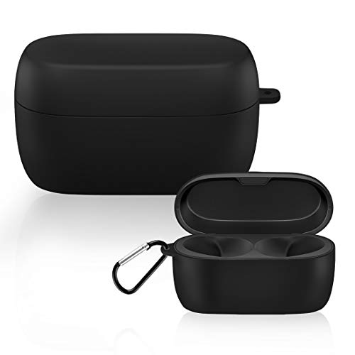 Geekria Silikon-Schutzhülle für Jäbra Elite 75t True Wireless Earbuds Schutzhülle Ladegerät Tragetasche Kabellose Kopfhörer Skin Cover mit Schlüsselanhänger Haken (schwarz) von GEEKRIA