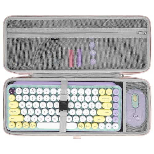Geekria Tastatur-Schutzhülle, kompatibel mit Logitech POP Tasten, mechanische kabellose Tastatur, Hartschalen-Reisetasche für kompakte 84-Tasten, mechanische Gaming-Tastatur-Hülle (rosa und blau) von GEEKRIA