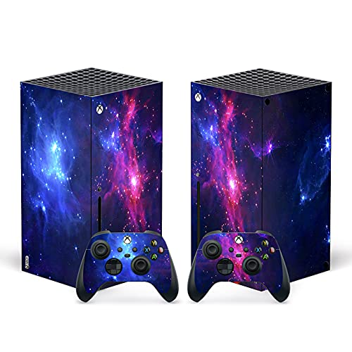 Geekria Xbox Series X Zubehör Skin Aufkleber Cover, mit 2 Wireless für den ganzen Körper Ganzkörper-Schutzfolie aus Vinyl Starry Skin Aufkleber Cover (Sternenblau) von GEEKRIA