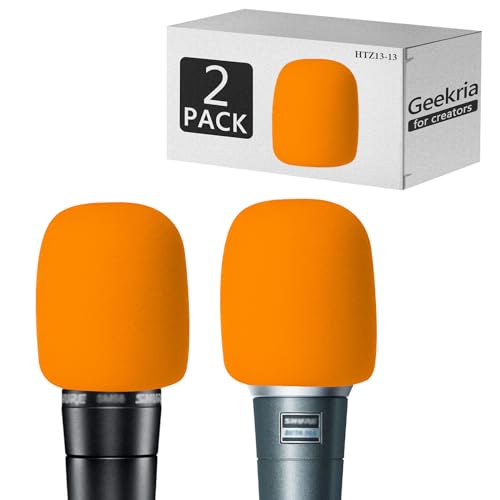 Geekria for Creators Schaumstoff-Windschutzscheibe, kompatibel mit Shure MV7,SM58LC,BETA 57A,PGA48-QTR,Mikrofon-Antipop-Schaumstoffabdeckung, Mikrofon-Windschutz,Schwammschaumfilter (Orange/2 Stück) von GEEKRIA