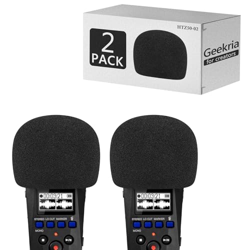 Geekria for Creators Schaumstoff-Windschutzscheibe, kompatibel mit Zoom H1 Essential Recorder, Mikrofon-Windabdeckung, Schwammfilter, tragbarer Digitalrekorder (Schwarz/2er-Pack) von GEEKRIA