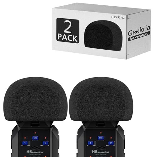 Geekria for Creators Schaumstoff-Windschutzscheibe, kompatibel mit Zoom H6 Essential Recorder, Mikrofon-Windabdeckung, Schwammfilter, tragbarer Digitalrekorder (Schwarz/2er-Pack) von GEEKRIA