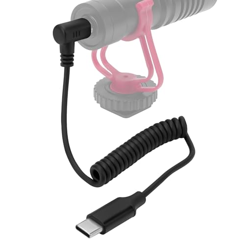 Geekria for Creators USB C auf 3,5 mm TRS Mikrofon-Spiralkabel, 50 cm, kompatibel mit Rode VideoMicro, VideoMic GO II, Wireless GO II, Mikrofonkabel für Vlog und Podcast (schwarz) von GEEKRIA