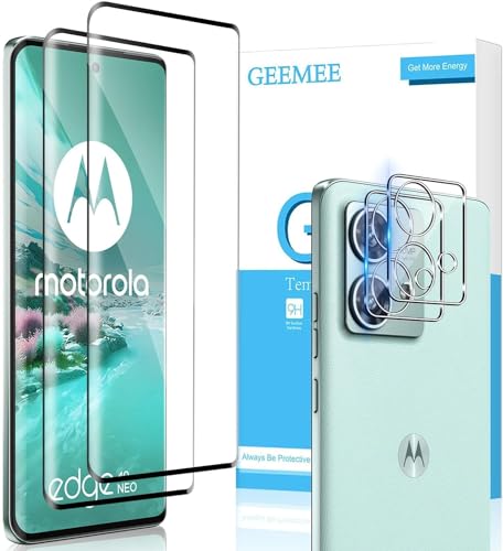 GEEMEE 2 Stück+2 Stück für Motorola Moto Edge 40 Neo für Panzeglas Schutzfolie + Kamera Panzerfolie, 9H Härte Anti Fingerprint Gehärtetem Schutzglas Hohe Empfindlichkeit Panzerglasfolie von GEEMEE