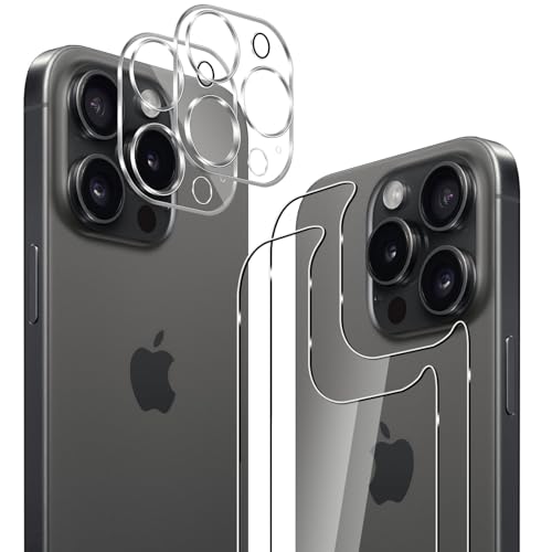 GEEMEE 2 Stück +2 Stück für iPhone 15 Pro Hinten für Panzerglas Schutzfolie +Kamera Schutzfolie, 9H Filmhärte Gehärtetem Schutzglas Hohe Empfindlichkeit Displayschutzfolie von GEEMEE