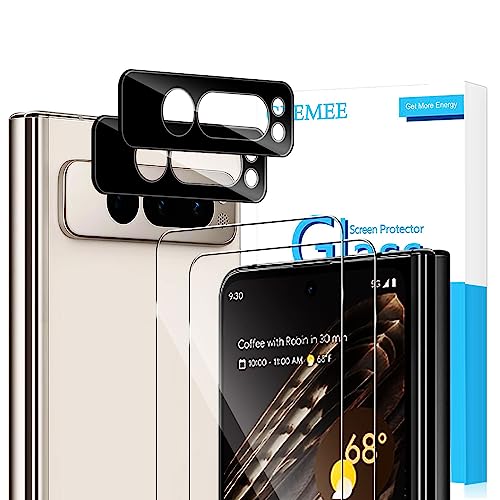 GEEMEE 2 Stück für Panzerglas Schutzfolie mit 2 Stück Kamera Schutzfolie für Google Pixel Fold, 9H härte Gehärtetem Schutzglas Hohe Empfindlichkeit Displayschutzfolie (Transparent +Black) von GEEMEE