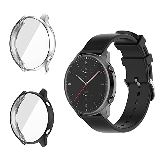 GEEMEE Hülle für Amazfit GTR 2/Amazfit GTR 2e,2 Stück TPU Cover Schlankes Watch Case Anti-Scratch Shell für Displayschutz Für Amazfit GTR 2/2e - (Black+Sliver) von GEEMEE