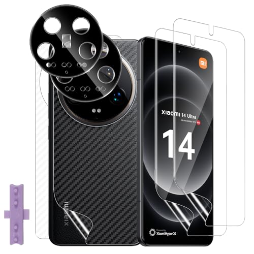 GEEMEE Schutzfolie für Xiaomi 14 Ultra, TPU Displayschutzfolie + Kameraschutz für Panzerglas+Carbon Fiber Folie für die Rückseite,【2+2+2 Stück】 HD Flexible Film Kratzfest Bläschenfrei Displayschutz von GEEMEE