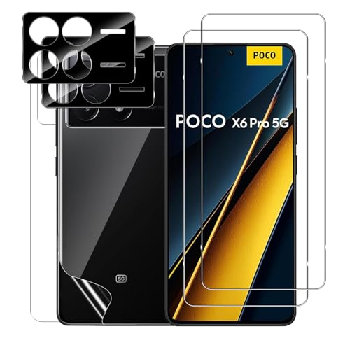 GEEMEE Schutzfolie für Xiaomi Poco X6 Pro 5G Panzerglas,【2+2+2 Stück】 Schutzglas + TPU Rückseite Schutzfolie + Kameraschutz Panzerfolie (Schwarz), 9H HD Anti-Kratzer Folie Bläschenfrei Displayschutz von GEEMEE