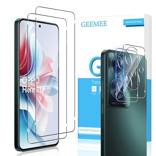 GEEMEE für OPPO Reno 11 F 5G für Panzerglas Schutzfolie + Kamera Schutzfolie,【2 Stück +2 Stück】 9H Filmhärte Gehärtetem Schutzglas Hohe Empfindlichkeit Displayschutzfolie von GEEMEE