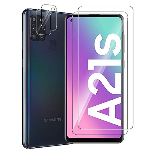 GEEMEE für Panzerfolie Schutzfolie + Kamera Schutzfolie für Samsung Galaxy A21s, 【2 Stück + 2 Stück】 9H Filmhärte Gehärtetem Schutzglas Hohe Empfindlichkeit Displayschutzfolie (Transparent) von GEEMEE