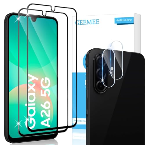 GEEMEE für Samsung Galaxy A26 5G für Panzerglas, 2 Stück Schutzfolie mit 2 Stück KameraSchutz, 9H Härte HD-Klare Anti-Kratzer Schutzglas Vollständige Abdeckung Displayschutzfolie von GEEMEE