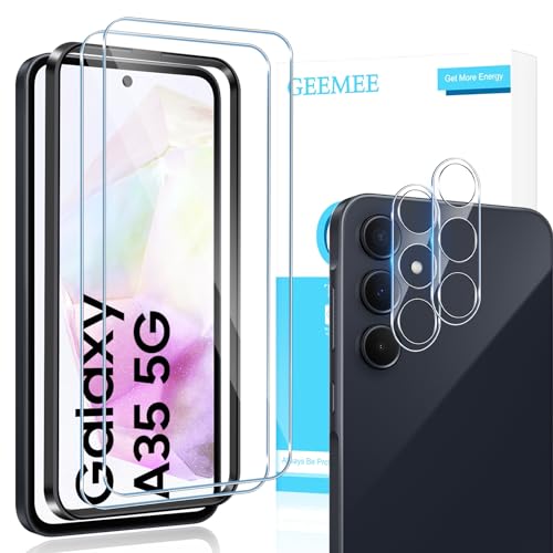 GEEMEE für Samsung Galaxy A35 5G Panzerglas Schutzfolie + Kamera Schutzfolie,【2 Stück +2 Stück】 9H Filmhärte Gehärtetem Schutzglas Hohe Empfindlichkeit Displayschutzfolie von GEEMEE