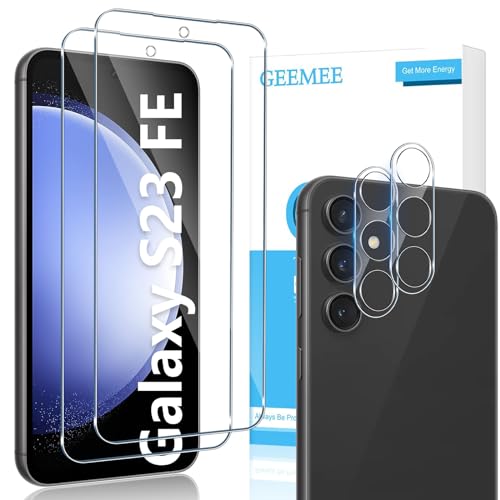 GEEMEE für Samsung Galaxy S23 FE für Panzerglas Schutzfolie + Kamera Schutzfolie,【2 Stück +2 Stück】 9H Filmhärte Gehärtetem Schutzglas Hohe Empfindlichkeit Displayschutzfolie von GEEMEE