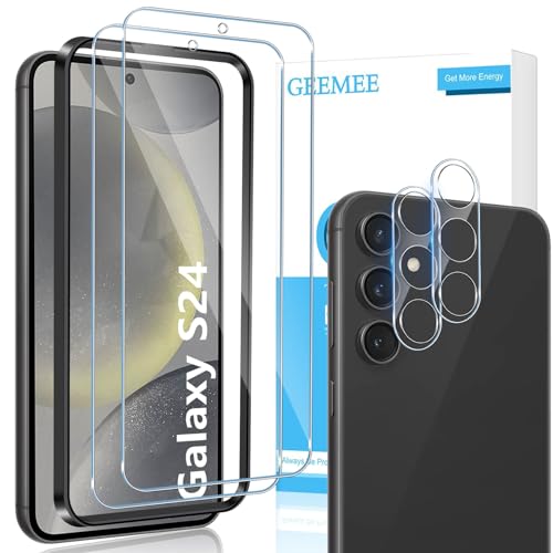 GEEMEE für Samsung Galaxy S24 Panzerglas Schutzfolie + Kamera Schutzfolie,【2 Stück +2 Stück】 9H Filmhärte Gehärtetem Schutzglas Hohe Empfindlichkeit Displayschutzfolie von GEEMEE