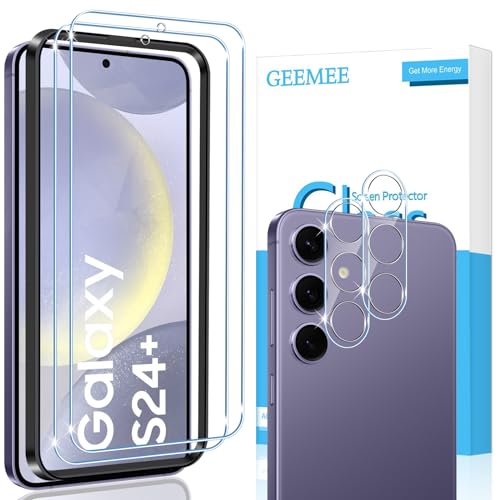 GEEMEE für Samsung Galaxy S24 Plus/Samsung Galaxy S24+ Panzerglas Schutzfolie + Kamera Schutzfolie,【2 Stück +2 Stück】 9H Filmhärte Gehärtetem Schutzglas Hohe Empfindlichkeit Displayschutzfolie von GEEMEE