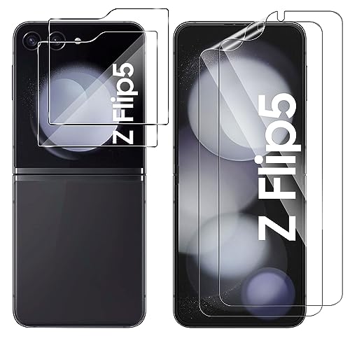 GEEMEE für Samsung Galaxy Z Flip 5 Schutzfolie + für Panzerglas Rückseite Displayschutz, 【2+2 Stück】 Flexibel TPU Anti-Blasen Vollständige Abdeckung Displayschutzfolie von GEEMEE