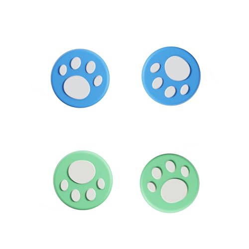 GEEMEE für Switch/OLED/Switch Lite Daumengriffkappen, 4 Stück Controller Cap Joystick Kappen, Katzenpfote Silikonhülle rutschfest Joystick Abdeckungen Ersatz Joystick Grip Button Caps, (Grün & Blau) von GEEMEE
