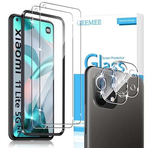 GEEMEE für Xiaomi 11 Lite 5G NE/xiaomi 11 Lite für Panzerfolie Schutzfolie+ Kamera Schutzfolie,[2 Stück+2 Stück] 9H Härte No-Bubble und Kamera schützen Folie von GEEMEE