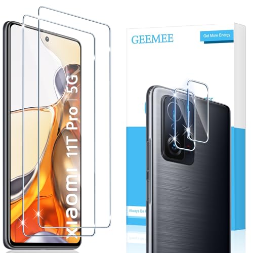 GEEMEE für Xiaomi 11T 5G/Xiaomi 11T Pro 5G für Panzerglas Schutzfolie+Kamera Schutzfolie,【2 Stück +2 Stück】 9H Filmhärte Gehärtetem Schutzglas Hohe Empfindlichkeit Displayschutzfolie von GEEMEE