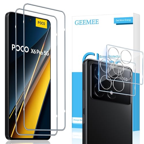 GEEMEE für Xiaomi POCO X6 Pro 5G für Panzerglas, 2 Stück Schutzfolie mit 2 Stück KameraSchutz, 9H Filmhärte Gehärtetem Schutzglas Empfindlichkeit Displayschutzfolie für POCO X6 Pro 5G von GEEMEE