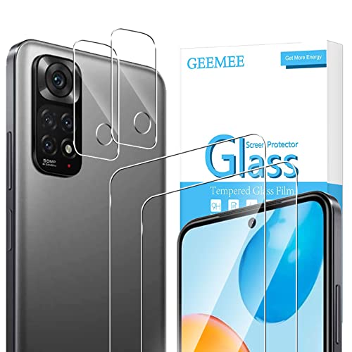 GEEMEE für Xiaomi Redmi Note 11 6,43'' für Panzerglas Schutzfolie + Kamera Schutzfolie,【2 Stück +2 Stück】 9H Filmhärte Gehärtetem Schutzglas Empfindlichkeit Panzerfolie Displayschutzfolie von GEEMEE