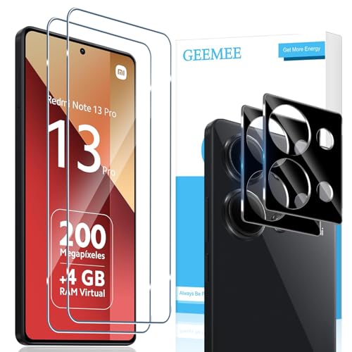 GEEMEE für Xiaomi Redmi Note 13 Pro/Redmi Note 13 Pro 4G/Poco M6 Pro für Panzerglas, 2 Stück Schutzfolie mit 2 Stück KameraSchutz (Schwarz), 9H Härte HD Schutzglas Anti-Kratzer Displayschutzfolie von GEEMEE
