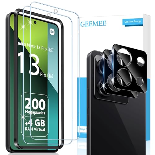 GEEMEE für Xiaomi Redmi Note 13 Pro 5G/Poco X6 5G für Panzerglas, 2 Stück Schutzfolie mit 2 Stück KameraSchutz (Schwarz), 9H Filmhärte Gehärtetem Schutzglas Empfindlichkeit Displayschutzfolie von GEEMEE