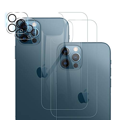 GEEMEE für iPhone 12 Pro 6.1 Hinten für Panzerglas Schutzfolie +Kamera Schutzfolie,【2 Stück +2 Stück】 9H Filmhärte Gehärtetem Schutzglas Hohe Empfindlichkeit Displayschutzfolie von GEEMEE