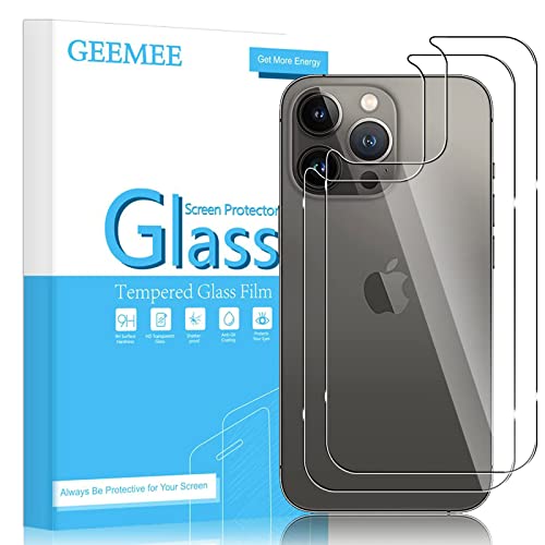 GEEMEE für iPhone 14 Pro Rückseite Hinten für Panzerglas Schutzfolie, 2 Pack 9H Filmhärte Gehärtetem Schutzglas Vollständige Abdeckung Hohe Empfindlichkeit Panzerglas Displayschutzfolie von GEEMEE