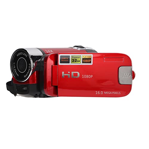 GEERYZHE Videokamera-Camcorder, Digitale Camcorder, 270° Drehbar, 16 MP, Full HD 1080P, 2,7-Zoll-Farbbildschirm für, für Geschenke für die Familie (Rot) von GEERYZHE