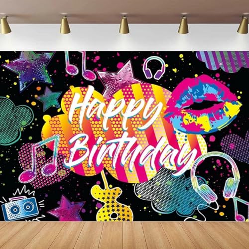 Hinweis Neon Fotografie Hintergrund Retro 80er 90er Graffiti Kopfhörer Radio Karaoke Bunte Hintergrund Rock Musik Geburtstag Dekor 200x140CM von GEGEGOzzL