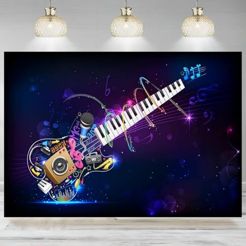 Musiknoten Klavier Hintergrund Mikrofon Kopfhörer Rock Hintergrund Musik Konzert Tanz Fotografie Geburtstag Party Dekor Banner 200x140CM von GEGEGOzzL