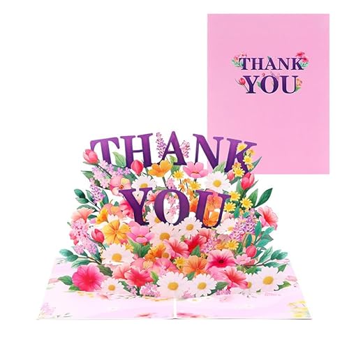 GEHENFRUCHT 3D Dankeskarte mit Blumen zum Danke sagen, Pop-Up Grußkarte Dankeschön 3D Grußkarten, Muttertagskarte, Vatertagskarte, Geburtstagskarte für Mama Papa Lehrer (Thank you-Pink) von GEHENFRUCHT