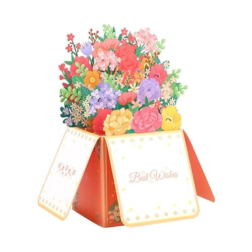 GEHENFRUCHT 3D Geburtstagskarte, Blumen Pop-Up Grußkarte für Geburtstag, Flower Birthday Card überraschungsbox Geschenke für frauen (FlowerBox-Orange) von GEHENFRUCHT