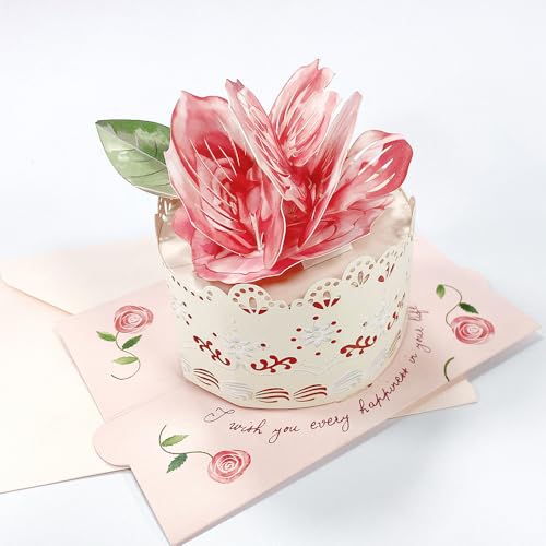 GEHENFRUCHT 3D Geburtstagstorte Geburtstagskarte, Pop-Up Torte Grußkarte für Geburtstag, Cake Birthday Card überraschungsbox Geschenke für frauen (Cake-Pink) von GEHENFRUCHT