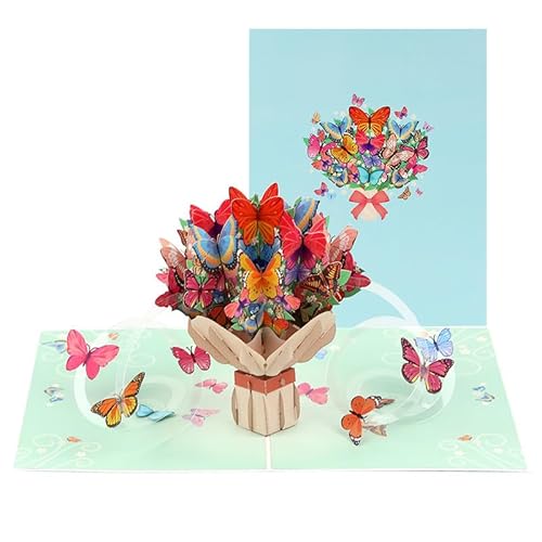 GEHENFRUCHT 3D Pop Up Karte Schmetterlinge, Grußkarte in der Natur mit Umschlag，3D Schmetterlingskarte für Frau Männer Freundin Geburtstagskarte, Muttertagskarte, Vatertagskarte (Butterfly-Flower) von GEHENFRUCHT