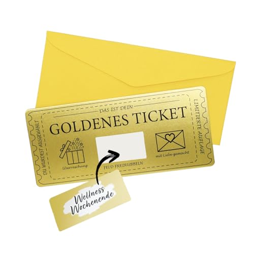 GEHENFRUCHT Goldenes Ticket mit Rubbelkarte, Geschenkkarte zum selber ausfüllen mit Rubbellos, Kinogutschein, Reisegutschein,Geburtstagskarte Geschenke für Frauen, Freundin, Mama Papa (1pc) von GEHENFRUCHT