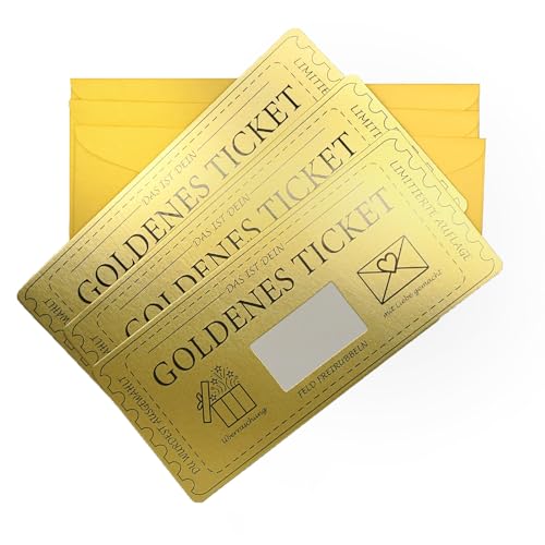GEHENFRUCHT Goldenes Ticket mit Rubbelkarte, Geschenkkarte zum selber ausfüllen mit Rubbellos Geschenke für Frauen, Geschenk für Freundin, Geschenk für Mama Papa (3pcs) von GEHENFRUCHT