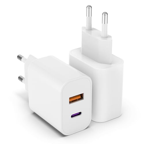 20W USB C Adapter, 2er Pack iPhone ladegerät für iPhone 15 14 Plus Pro Max 13 12 11 SE, USB A+C PD 3.0 iPhone schnellladegerät, Ladestecker Power Adapter USB stecker Netzteil(Ohne Ladekabel) von GEJIN