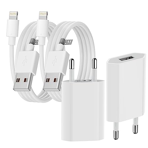 [MFi Certified] USB Ladegerät, 2er Pack iPhone Ladegerät und 2M*2 iPhone Ladekabel Schnellladekabel USB Netzteil Lightning Kabel Ladeadapter für iPhone 14/13/12/11 Pro/XS Max/XR/X/8/8 Plus/7 (A1400) von GEJIN